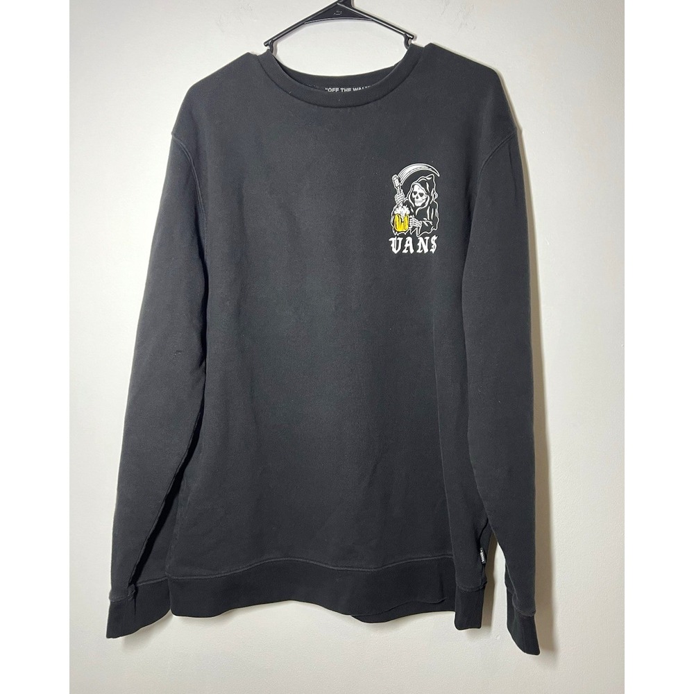 VANS Off The Wall Men's Black Grim Reaper Beer Barkeeper Graphic Crewneck Sz L